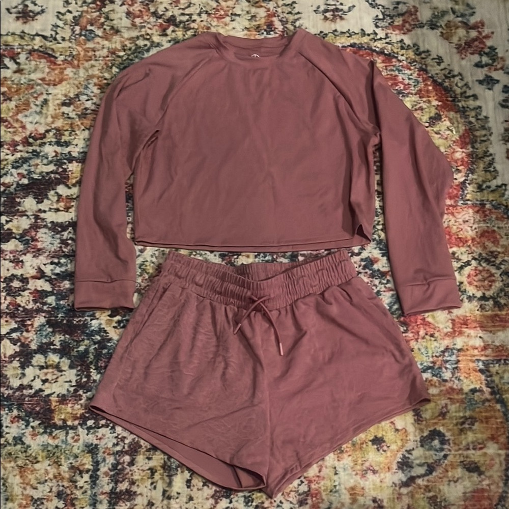 Move Theology Dusty Rose Long Sleeve and Shorts Workout Set